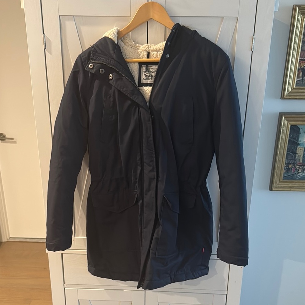 Levi's Dark Blue Hooded Jacket with Cream Lining